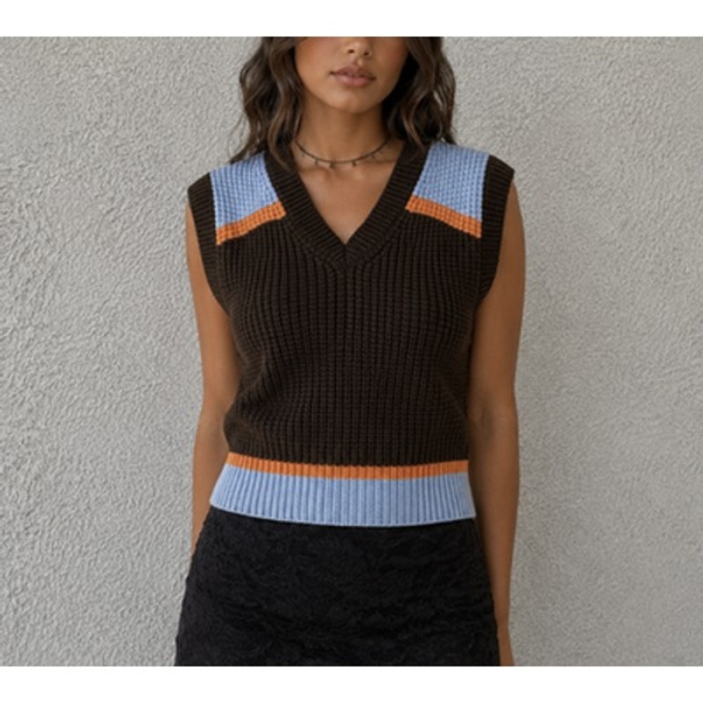 Marni Uniqlo Sweater Vest Womens Small Brown Blue Waffle Knit Colorblock
